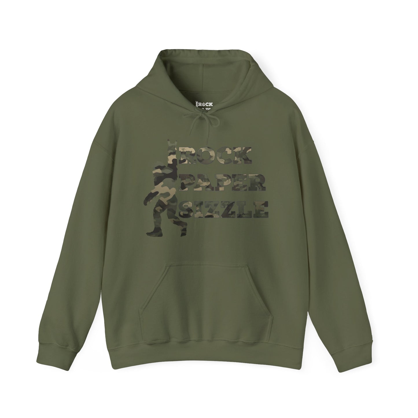 Rock Paper Sizzle Hoodie (Camo Text)