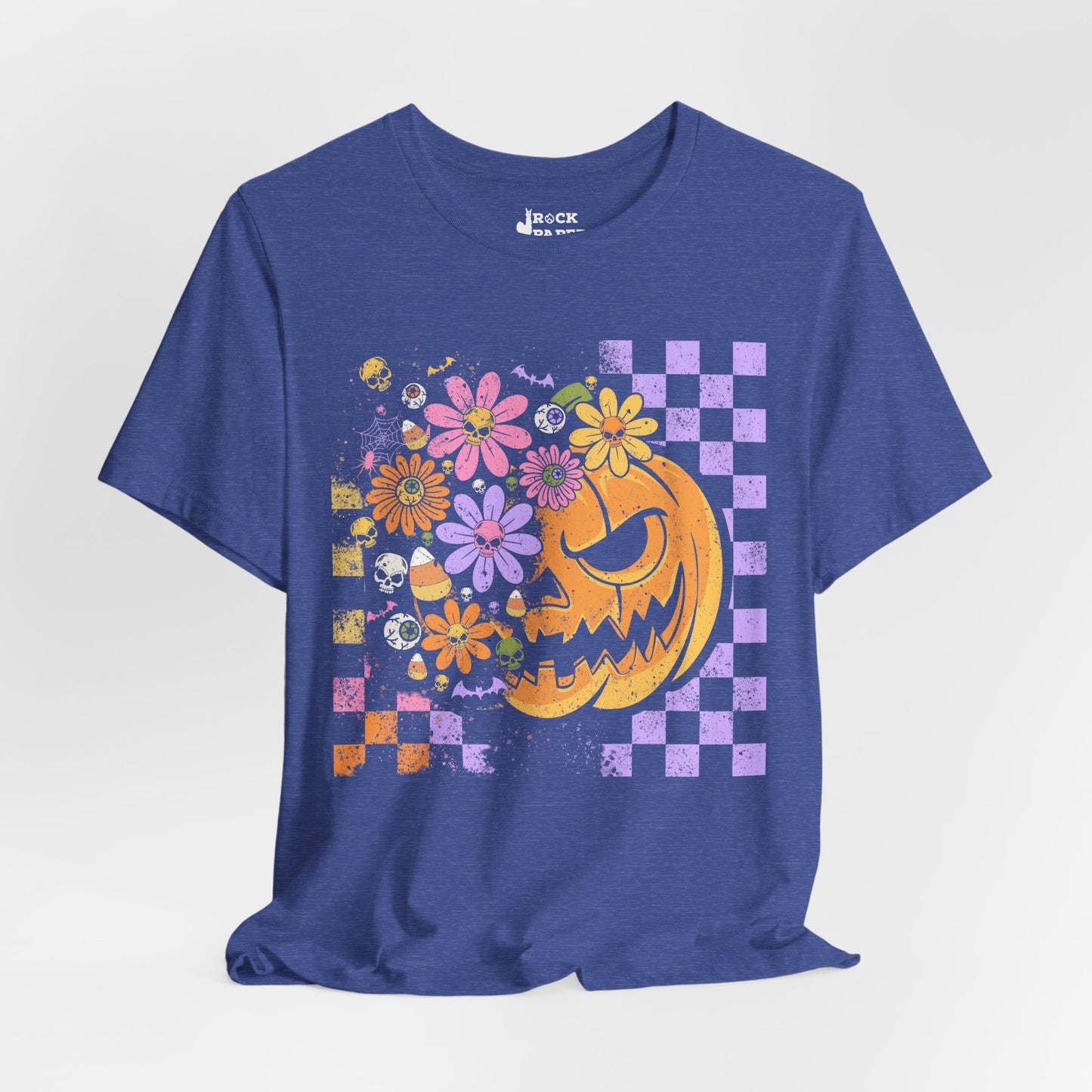 Checkered Floral Pumpkin Halloween T-Shirt