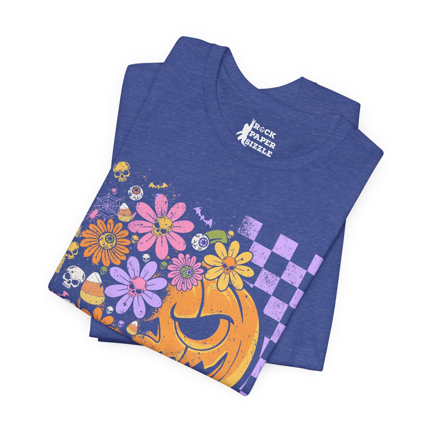 Checkered Floral Pumpkin Halloween T-Shirt