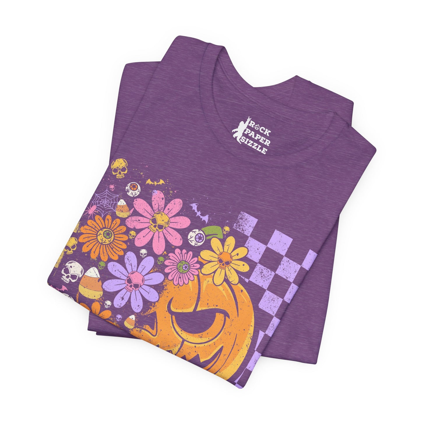 Checkered Floral Pumpkin Halloween T-Shirt