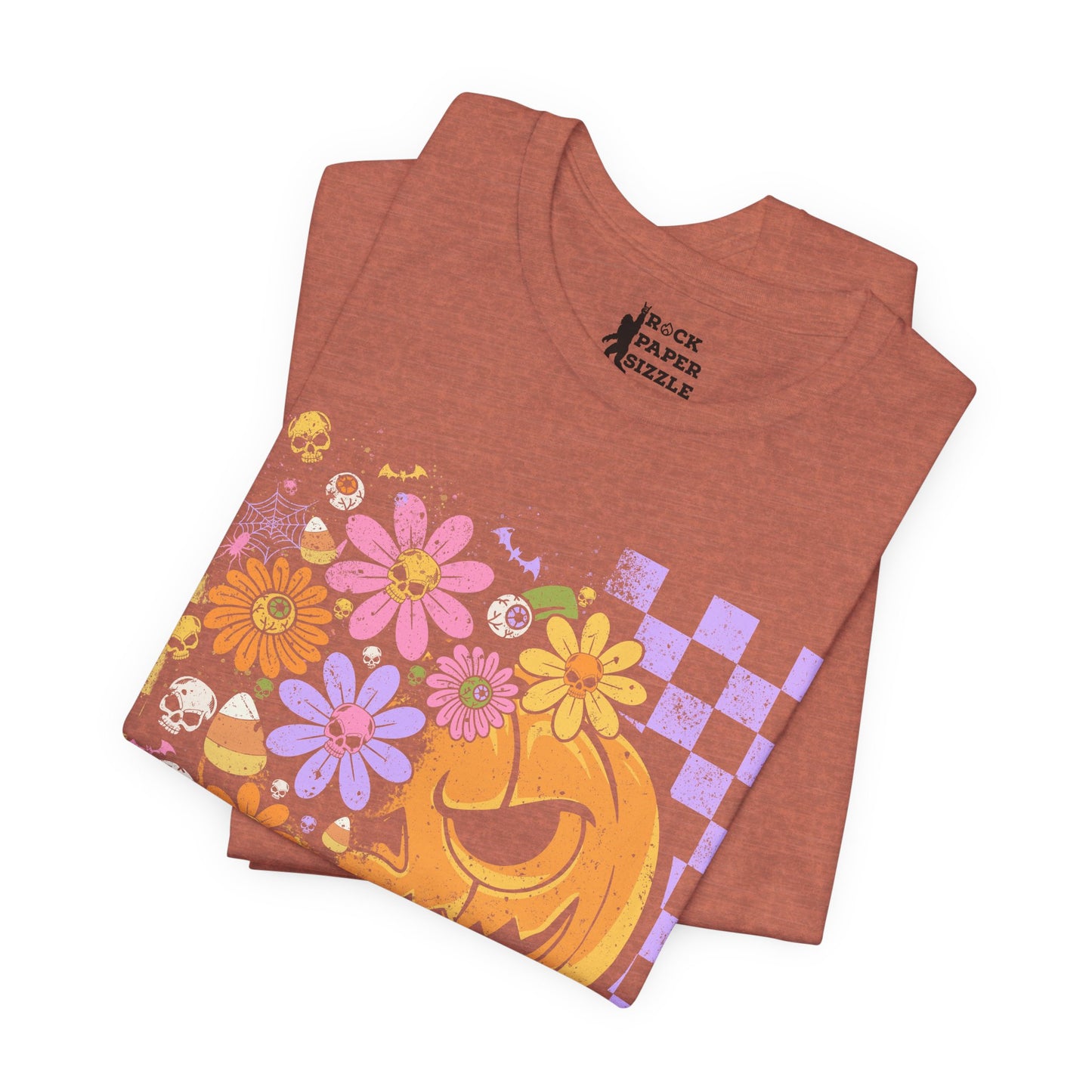 Checkered Floral Pumpkin Halloween T-Shirt