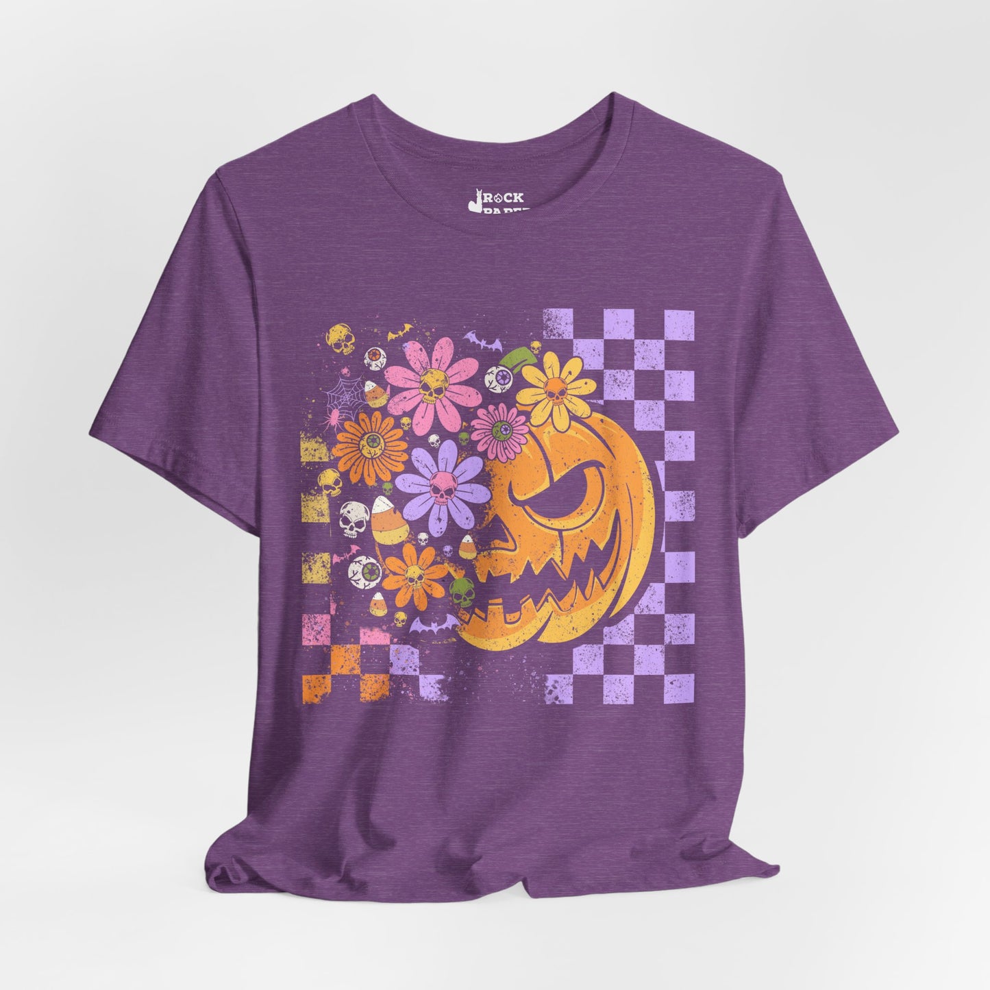 Checkered Floral Pumpkin Halloween T-Shirt