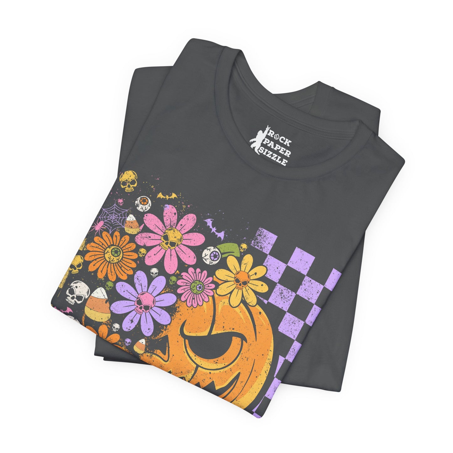 Checkered Floral Pumpkin Halloween T-Shirt