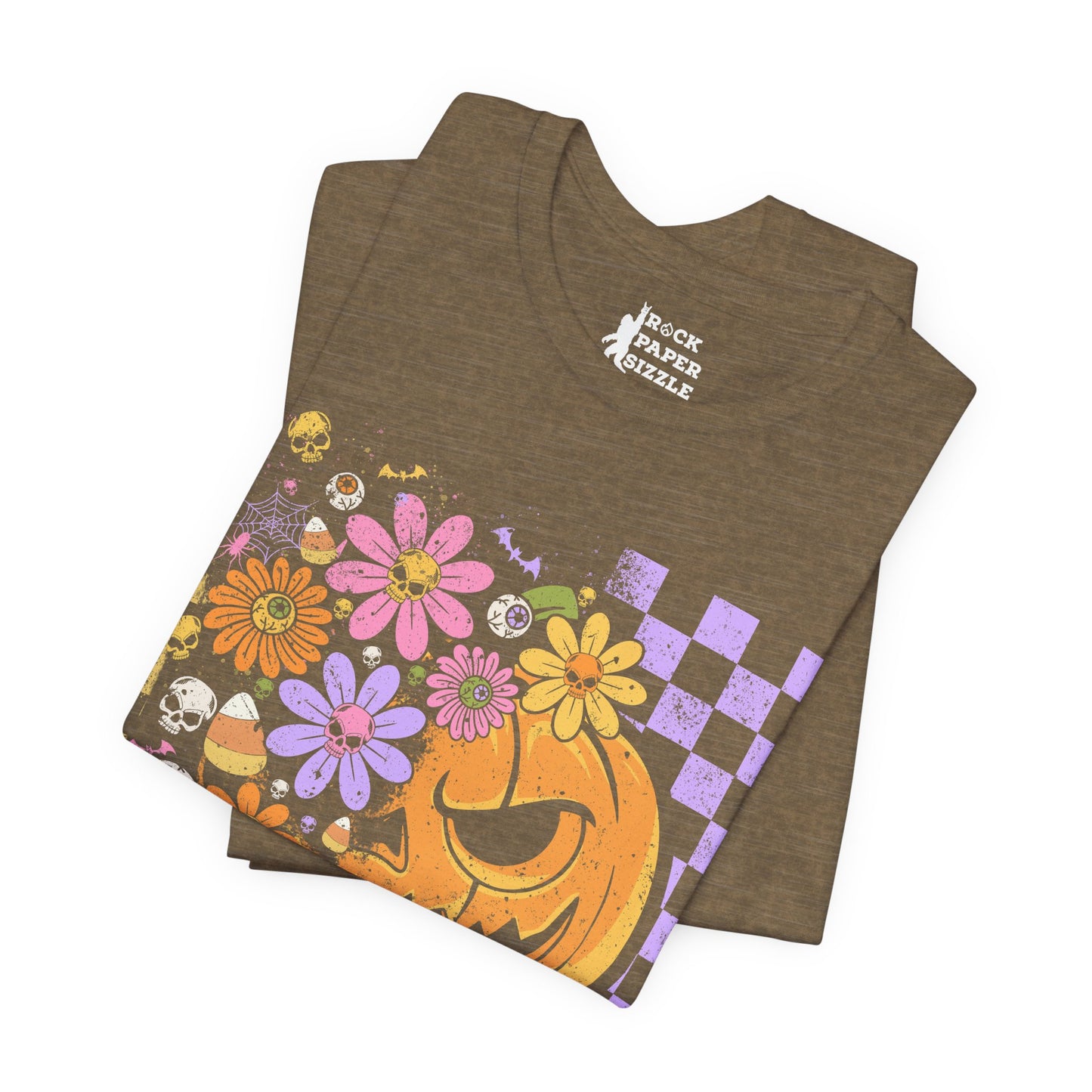 Checkered Floral Pumpkin Halloween T-Shirt