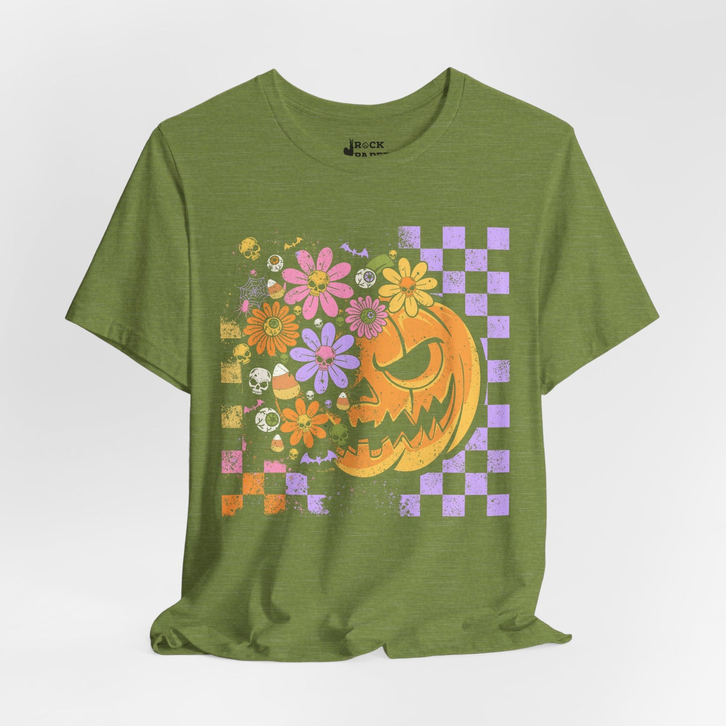 Checkered Floral Pumpkin Halloween T-Shirt