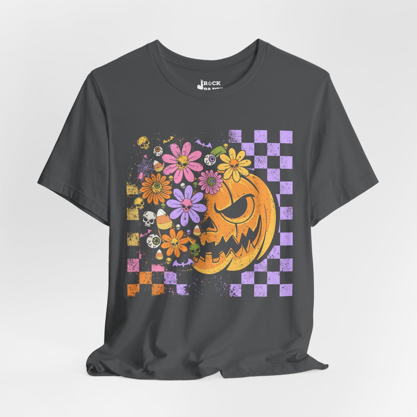 Checkered Floral Pumpkin Halloween T-Shirt