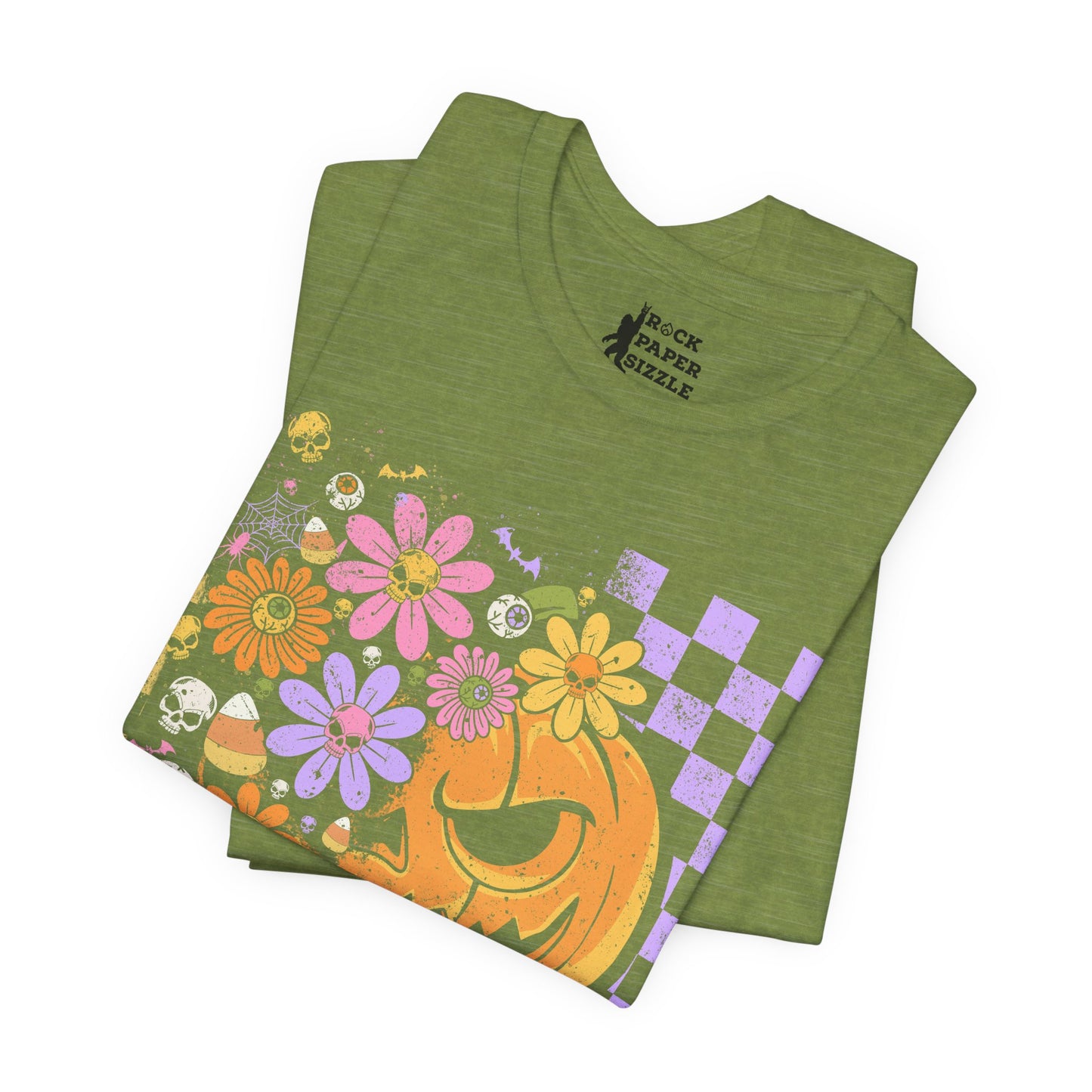 Checkered Floral Pumpkin Halloween T-Shirt