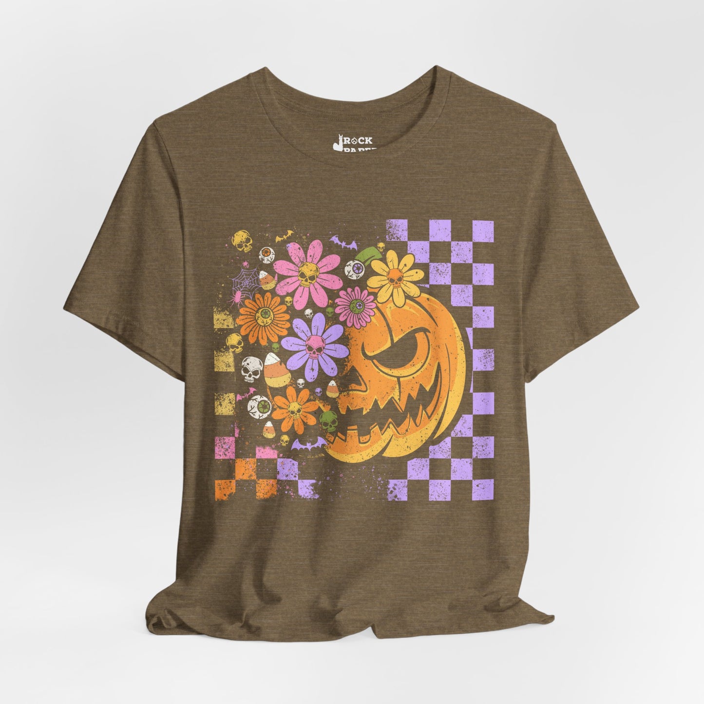 Checkered Floral Pumpkin Halloween T-Shirt