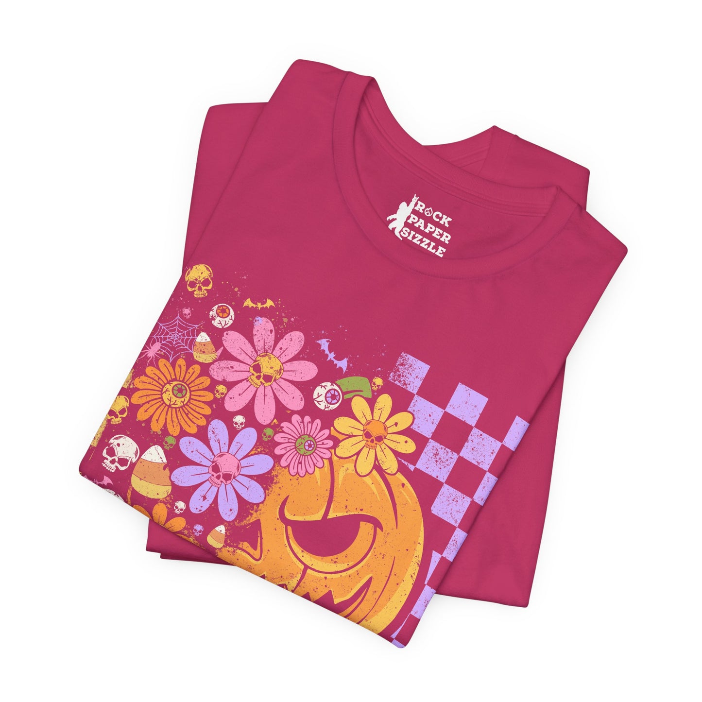Checkered Floral Pumpkin Halloween T-Shirt