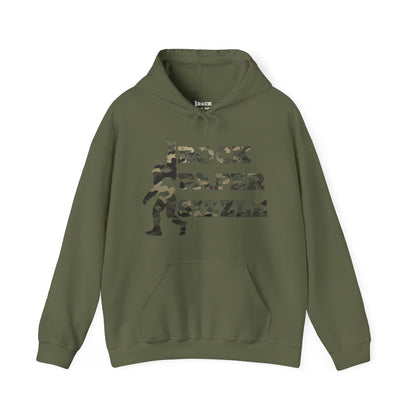 Rock Paper Sizzle Hoodie (Camo Text)