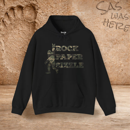 Rock Paper Sizzle Hoodie (Camo Text)
