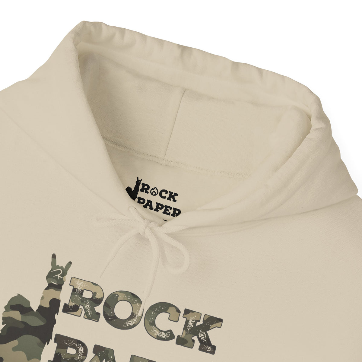 Rock Paper Sizzle Hoodie (Camo Text)