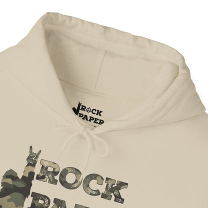 Rock Paper Sizzle Hoodie (Camo Text)