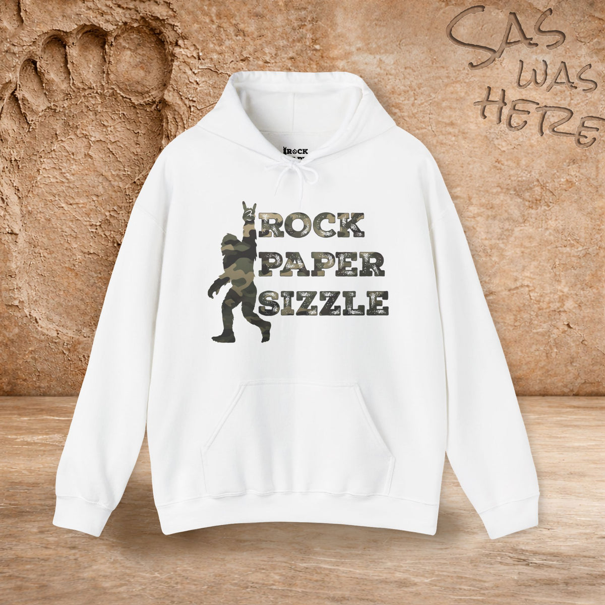 Rock Paper Sizzle Hoodie (Camo Text)