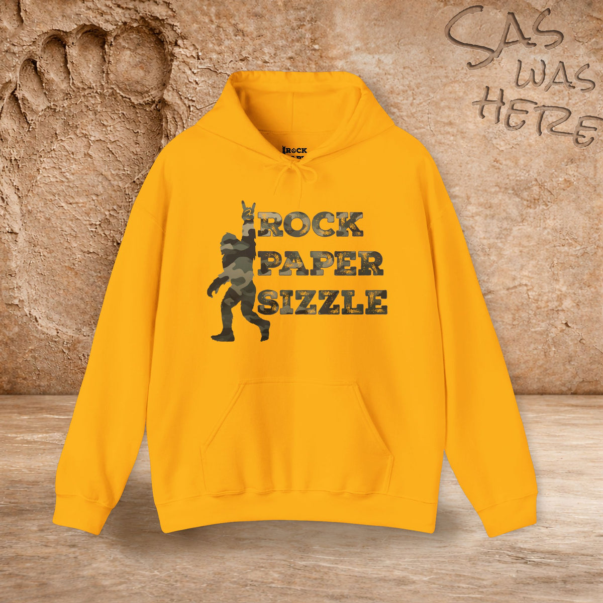Rock Paper Sizzle Hoodie (Camo Text)